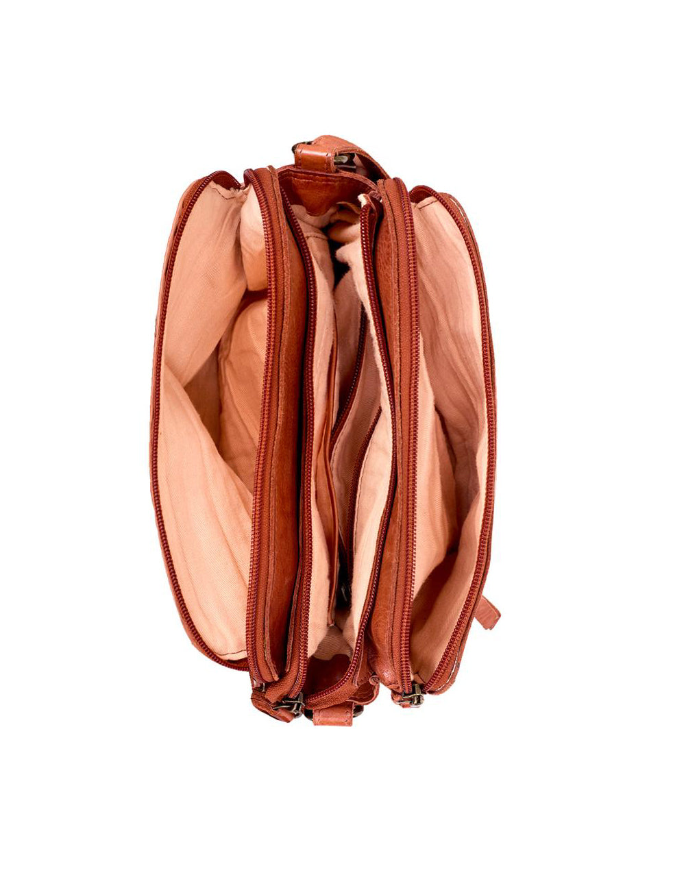 ALBANY MULTICOMPARTMENT LEATHER XBODY BAG- A-0019-TAN- NEW IN