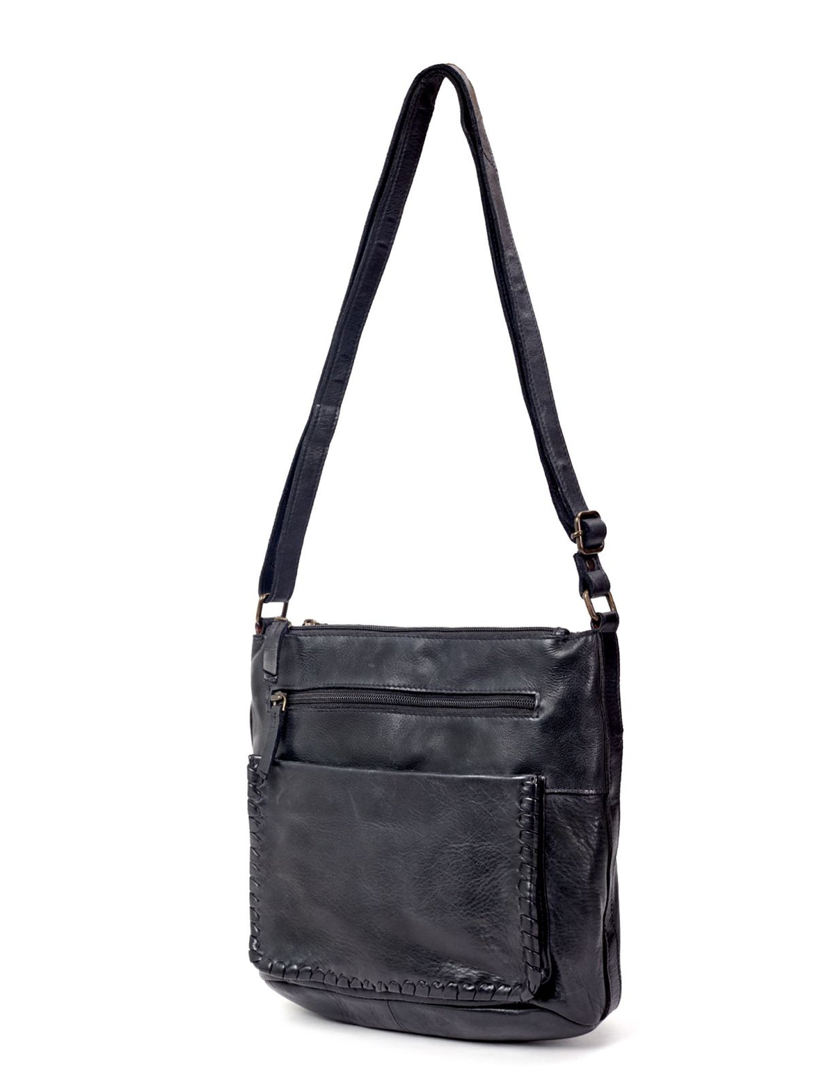 TAMBORINE MULTICOMPARTMENT LEATHER XBODY BAG- A-0020-BLK- NEW IN