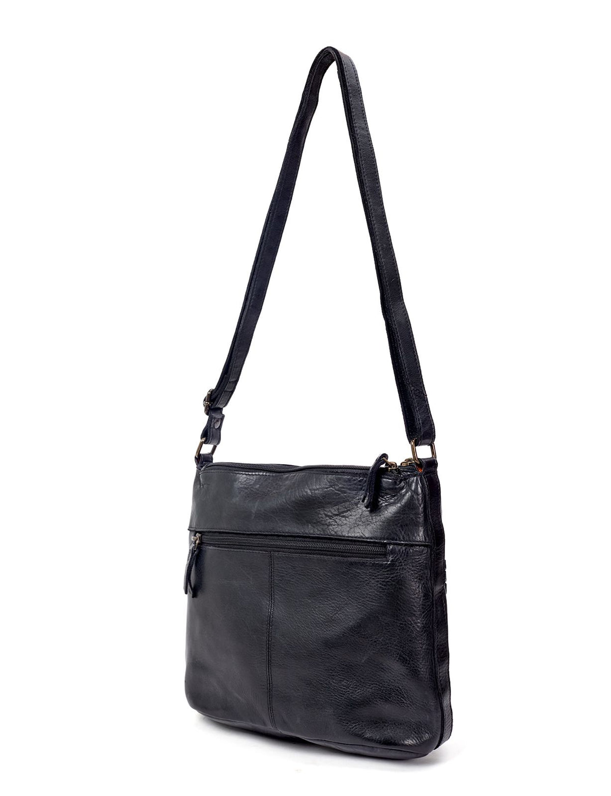 TAMBORINE MULTICOMPARTMENT LEATHER XBODY BAG- A-0020-BLK- NEW IN
