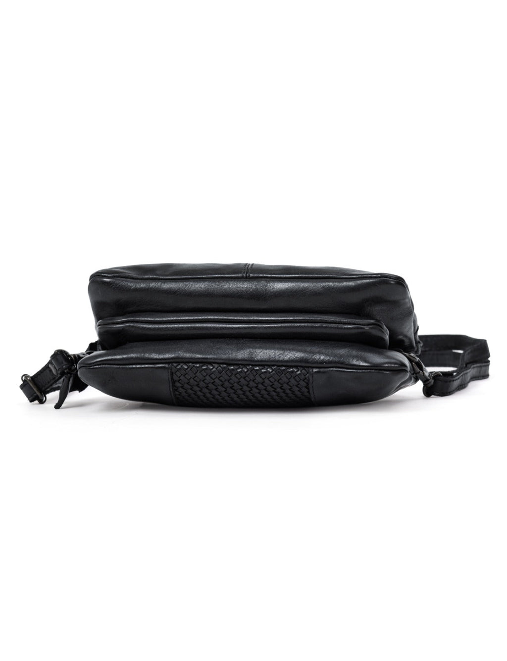 KIAMA WOVEN PANEL DETAIL LEATHER XBODY BAG- A-0022-BLK- NEW IN