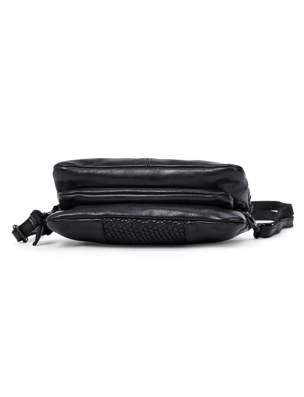 KIAMA WOVEN PANEL DETAIL LEATHER XBODY BAG- A-0022-BLK- NEW IN
