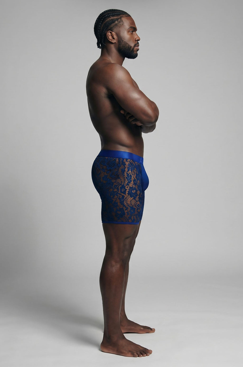 Adonis by Kyhry Men's Royal Blue Sheer Lace Boxer Brief
