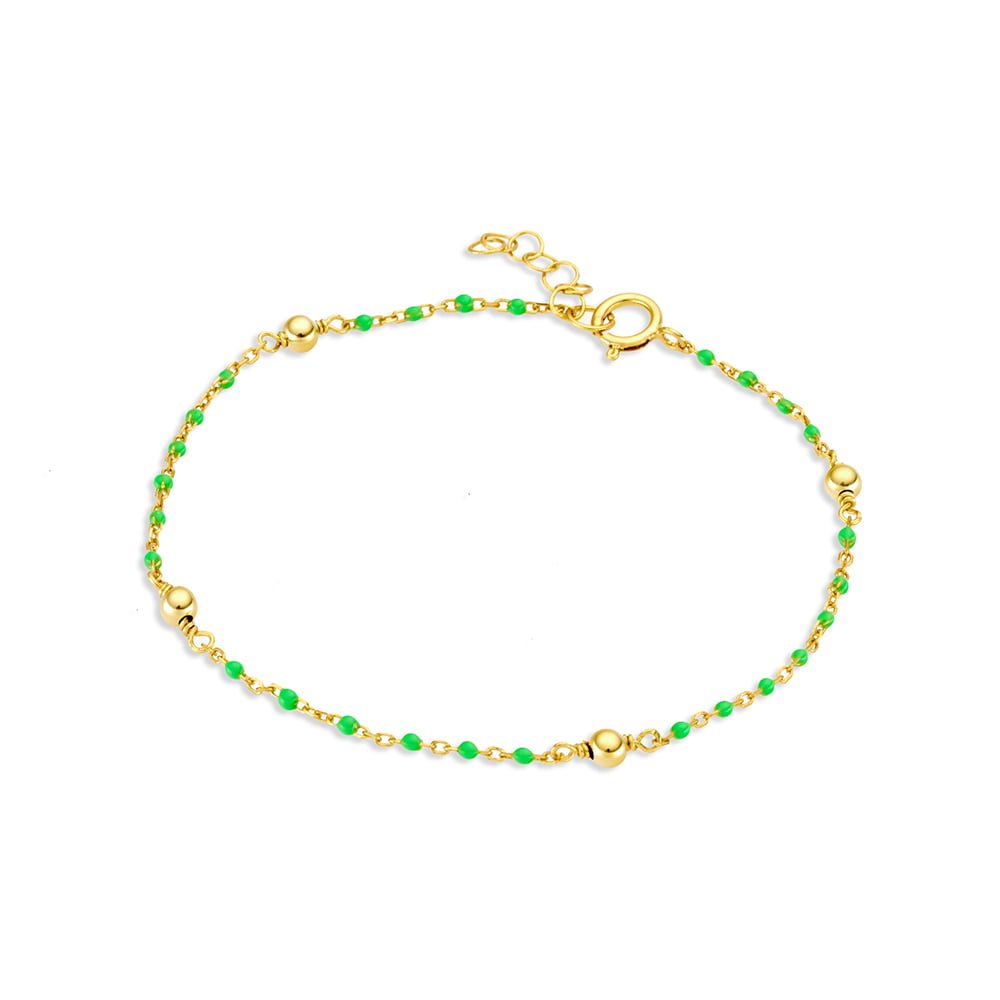 Sterling Silver Beaded Bracelet with Light Green Details