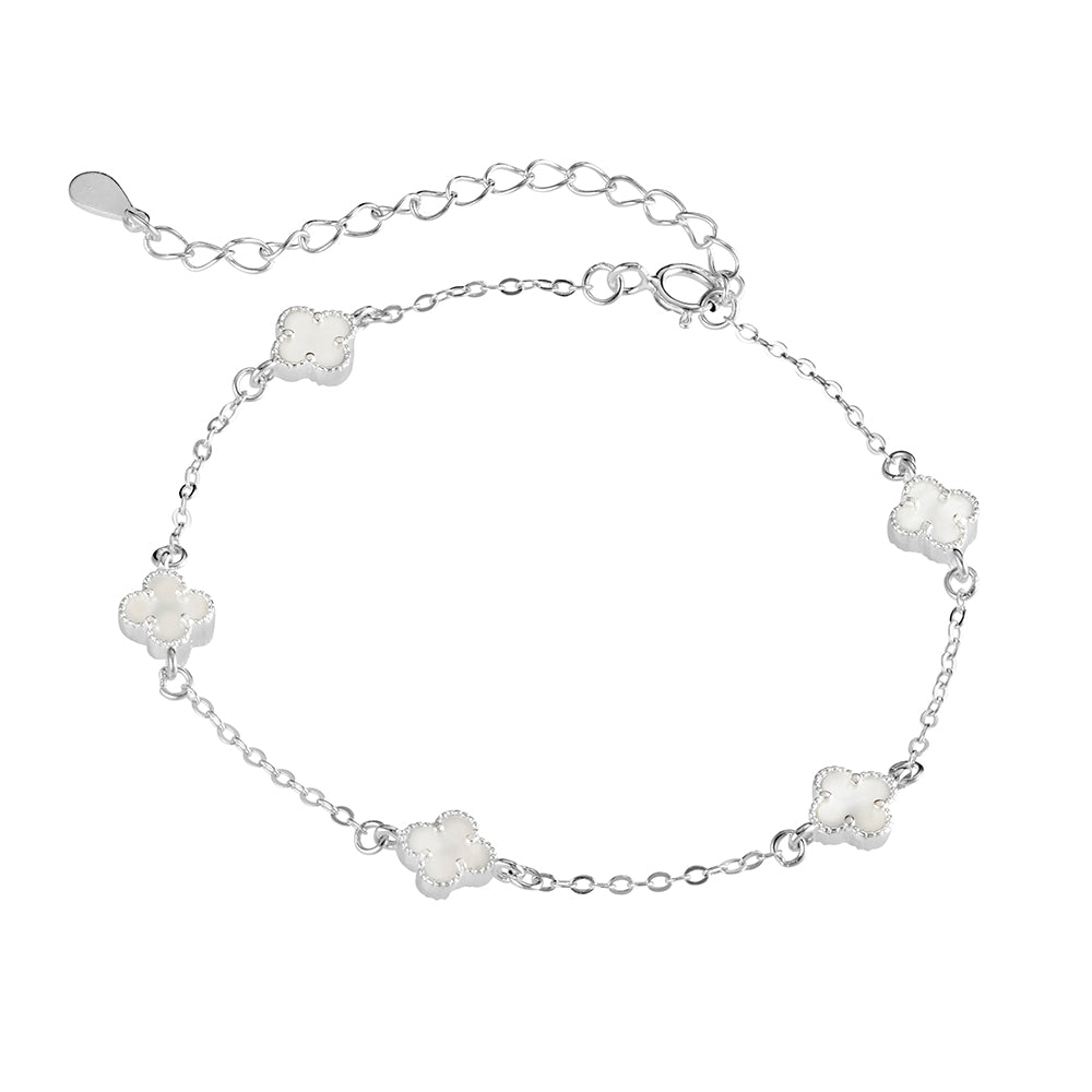 925 Sterling Silver Multi-Flower Bracelet, 16.5 cm