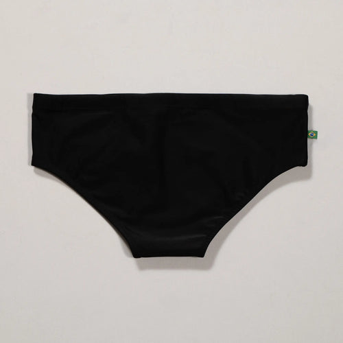 Plain black briefs laid flat against a light background.