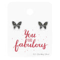 Silver Butterfly Stud Earrings with Crystal