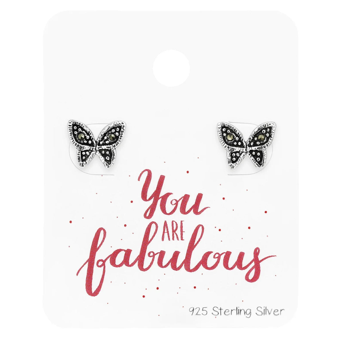 Silver Butterfly Stud Earrings with Crystal