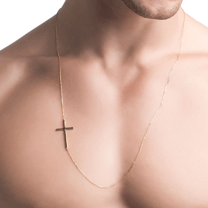 CA-RIO-CA Sideways Silver Male Cross Necklace - Silver Men's Necklace