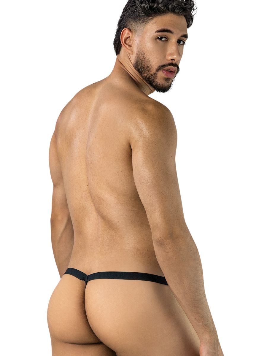 CandyMan 95017 black mesh thong on male model, rear view.