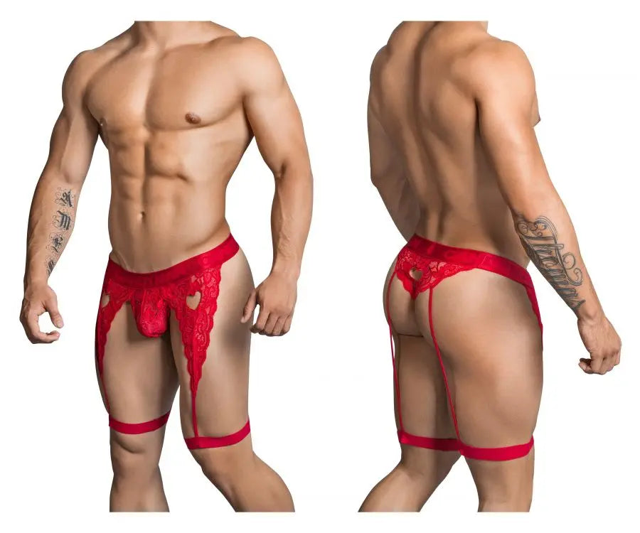 CandyMan 99310 Men's Underwear Lace Garther Thongs Color Red