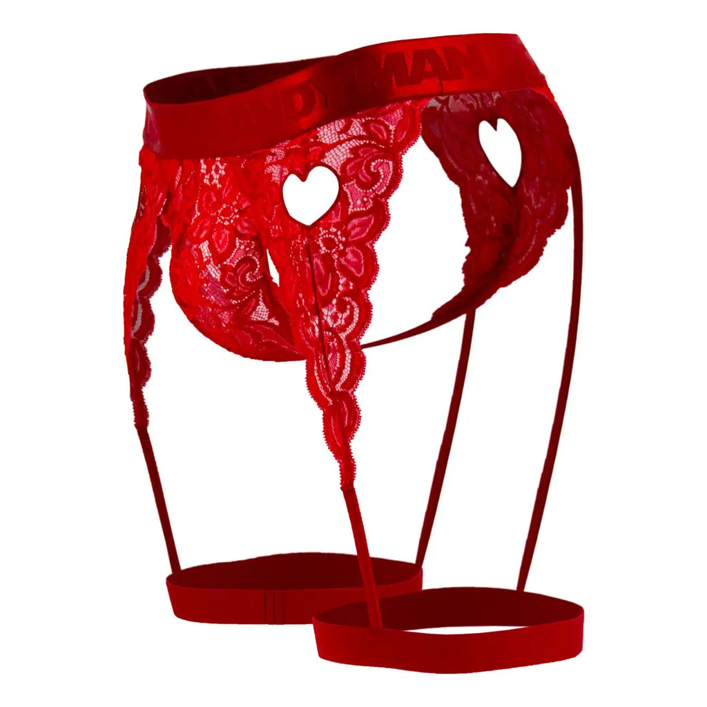 CandyMan 99310 Men's Underwear Lace Garther Thongs Color Red