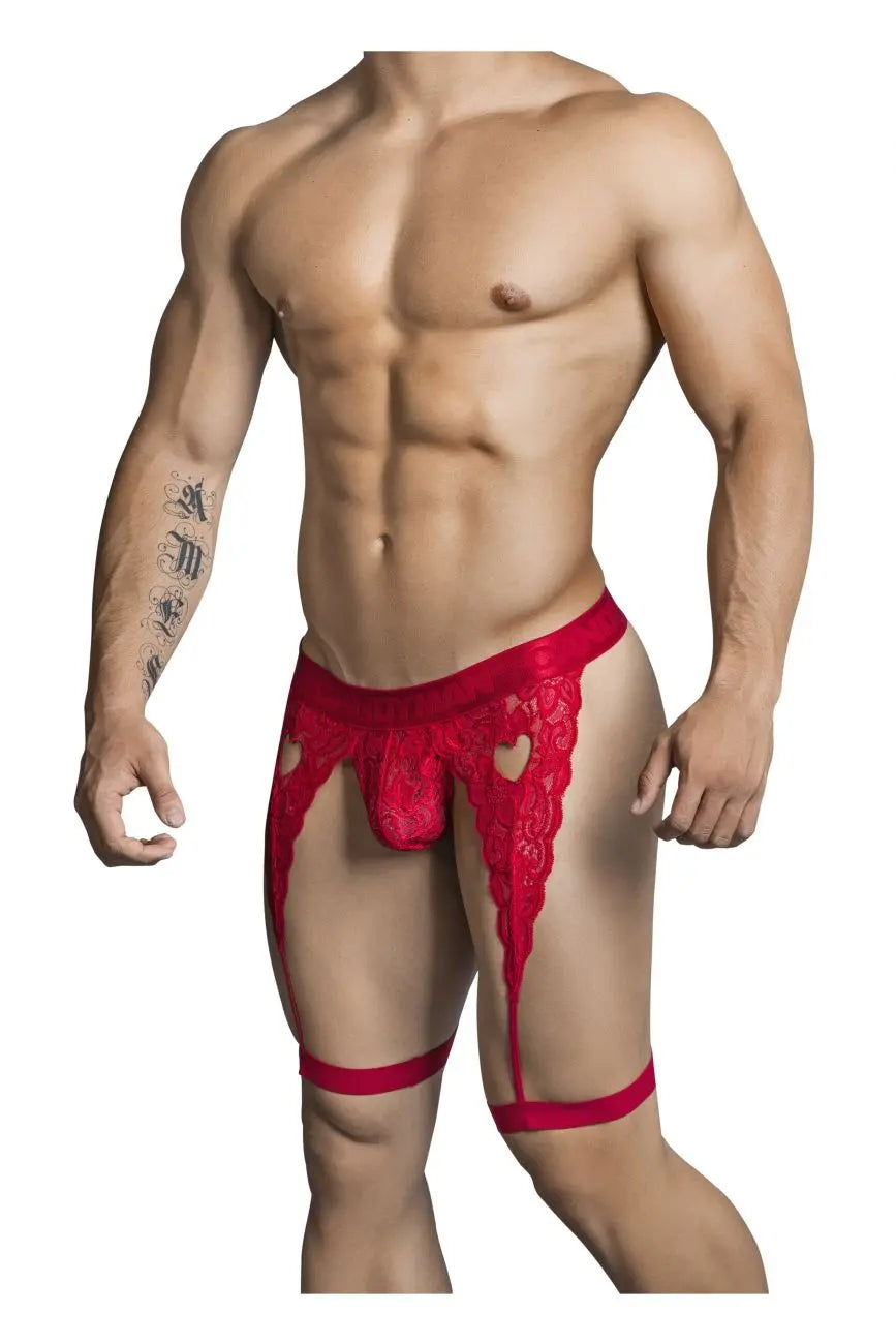 CandyMan 99310 Men's Underwear Lace Garther Thongs Color Red