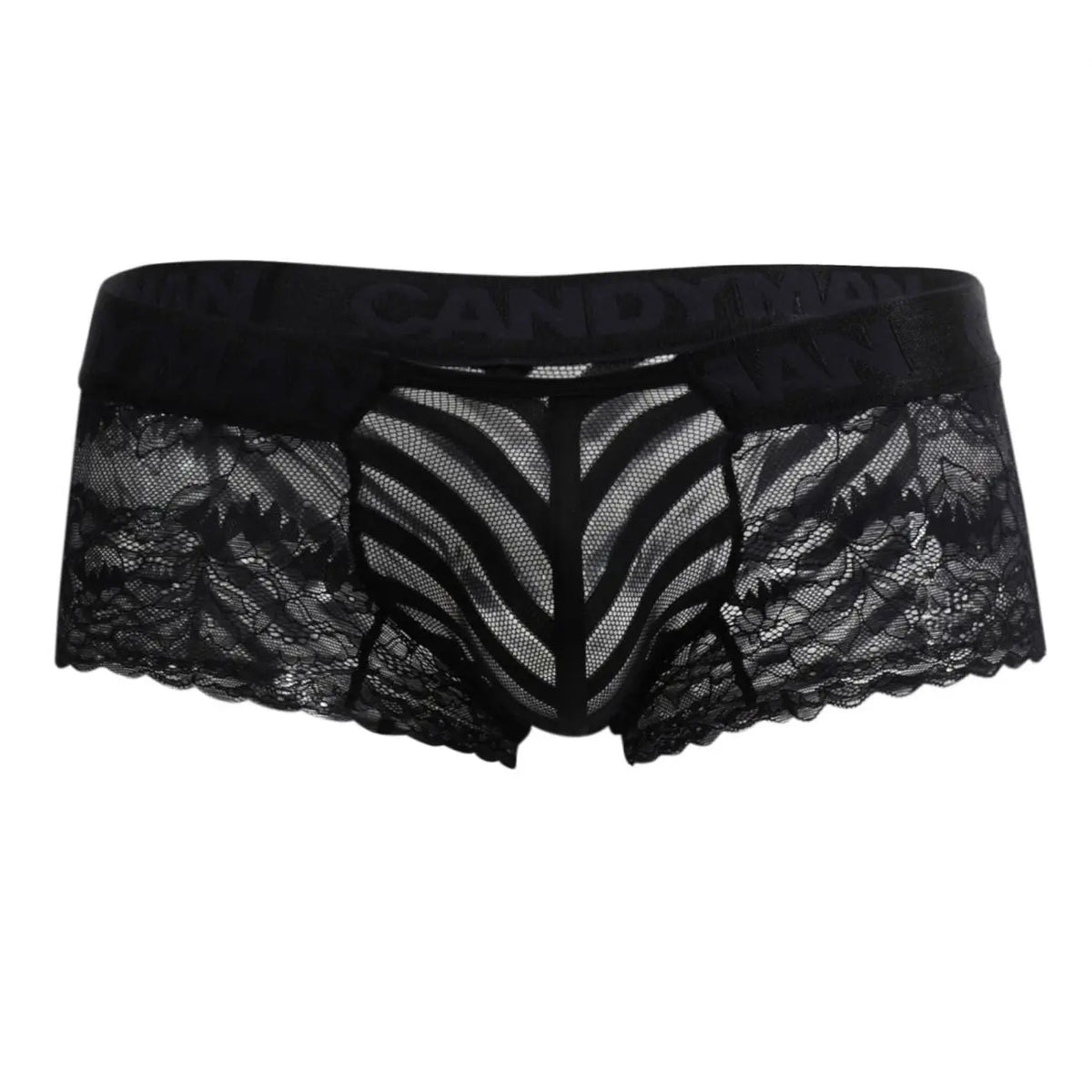 CandyMan 99393 Men's Underwear Mesh and Lace Boxer Briefs Color Black
