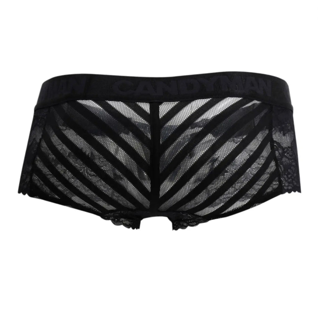 CandyMan 99393 Men's Underwear Mesh and Lace Boxer Briefs Color Black