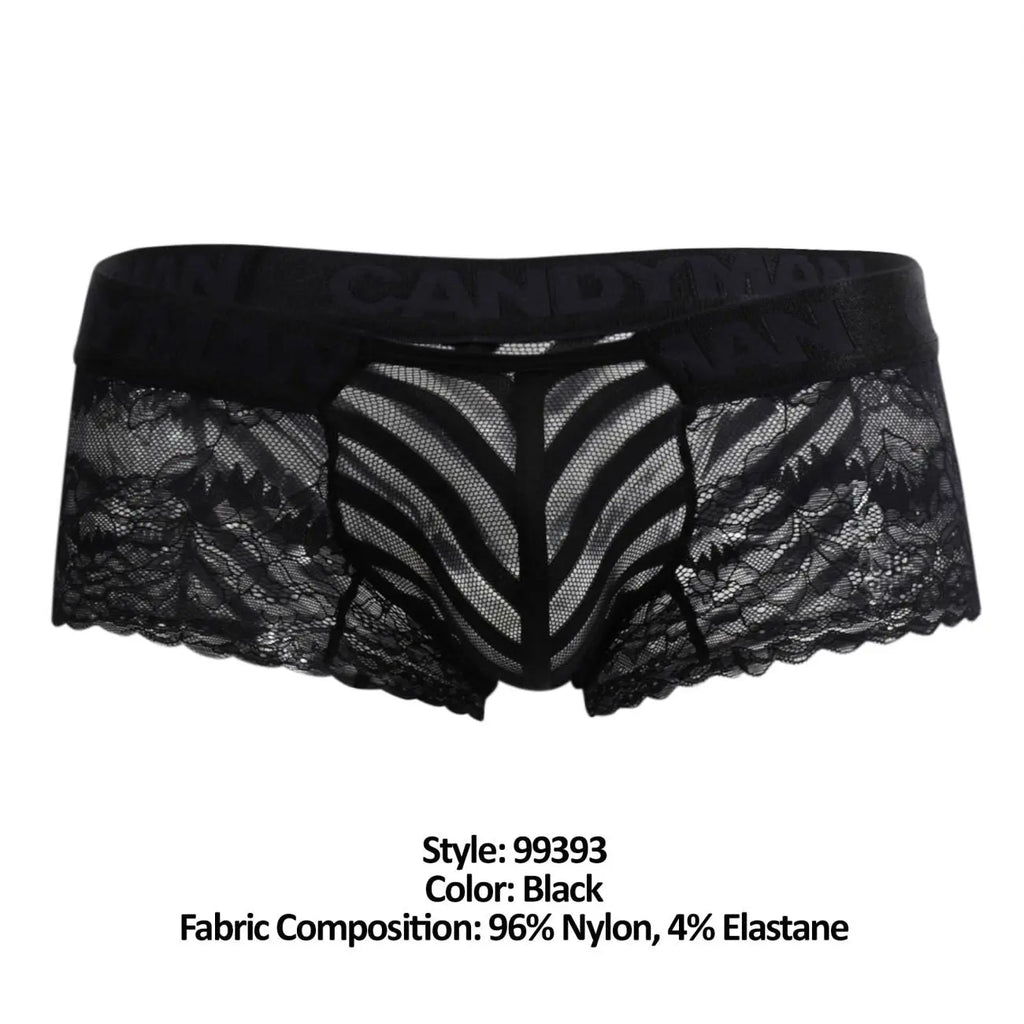 CandyMan 99393 Men's Underwear Mesh and Lace Boxer Briefs Color Black