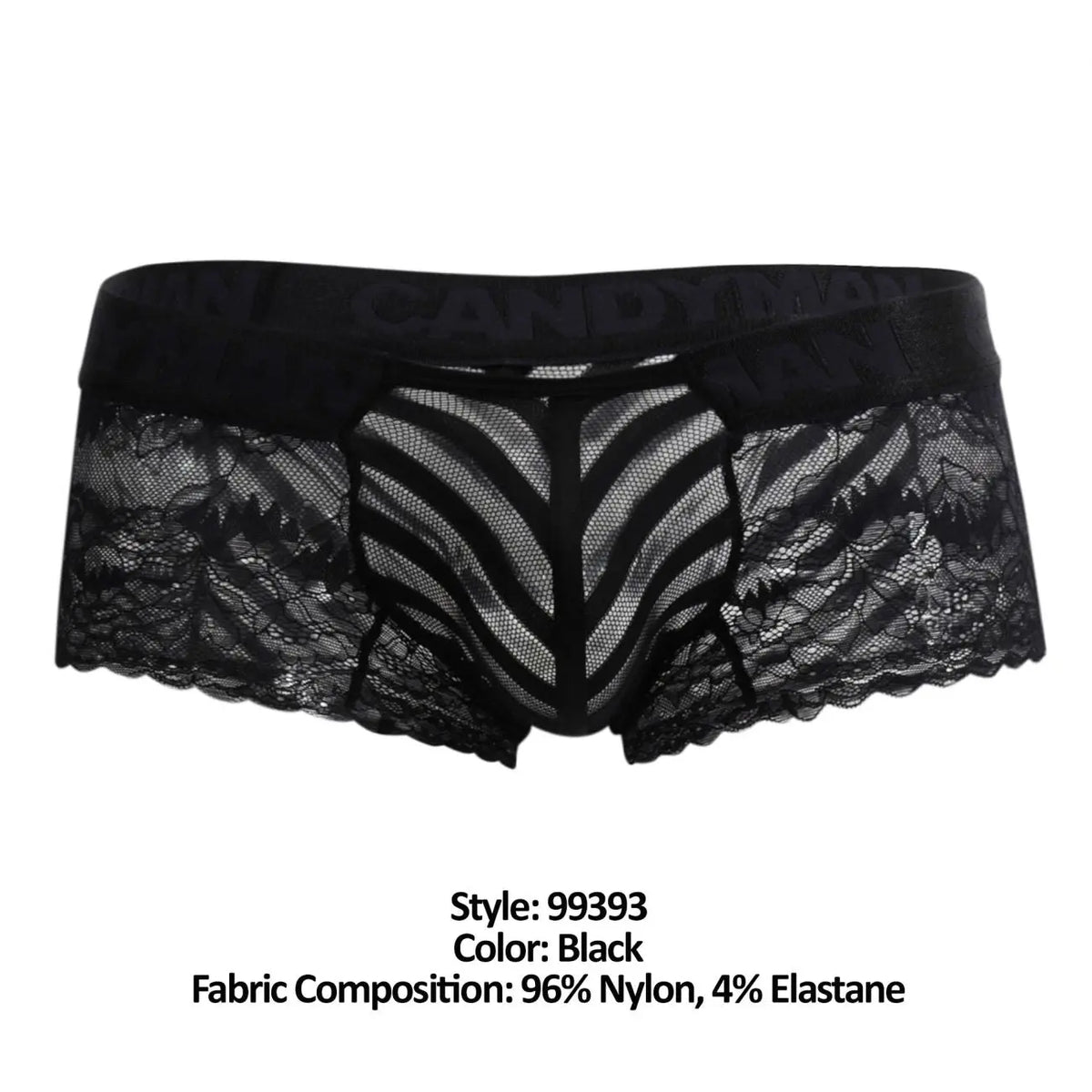 CandyMan 99393 Men's Underwear Mesh and Lace Boxer Briefs Color Black