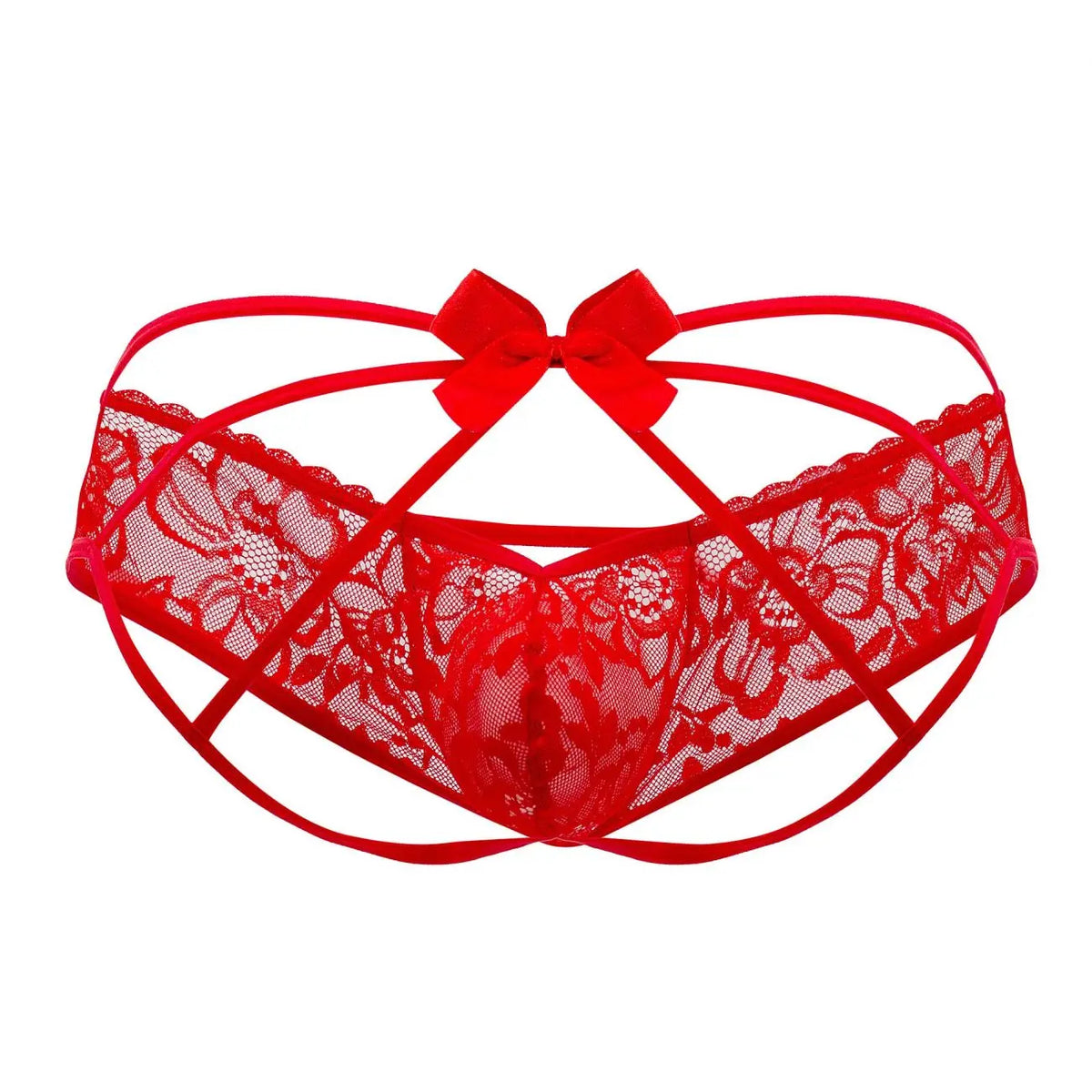 CandyMan 99535 Men's Underwear Bow & Lace Jockstrap Color Red