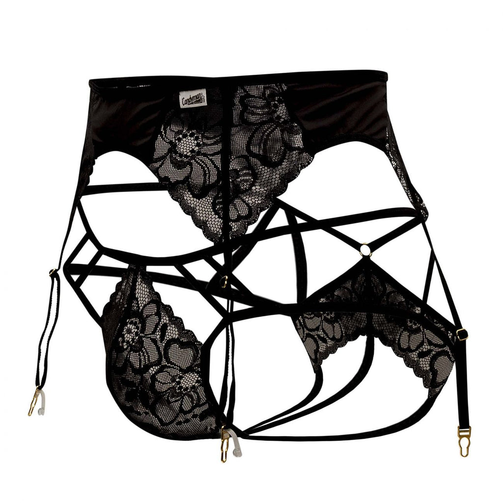 CandyMan 99550 Men's Underwear Lace Garter-Jockstrap Outfit Color Black