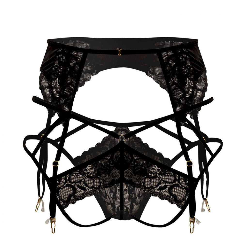 CandyMan 99550 Men's Underwear Lace Garter-Jockstrap Outfit Color Black