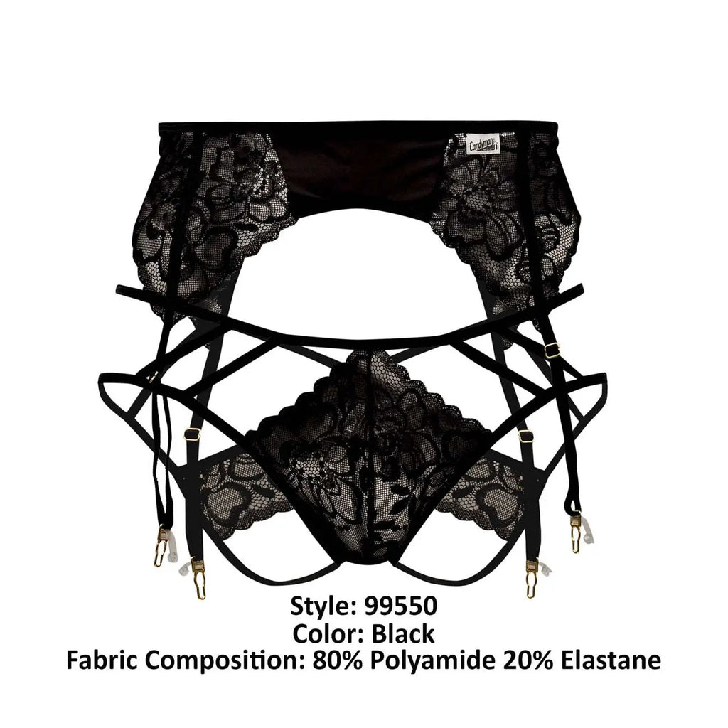 CandyMan 99550 Men's Underwear Lace Garter-Jockstrap Outfit Color Black