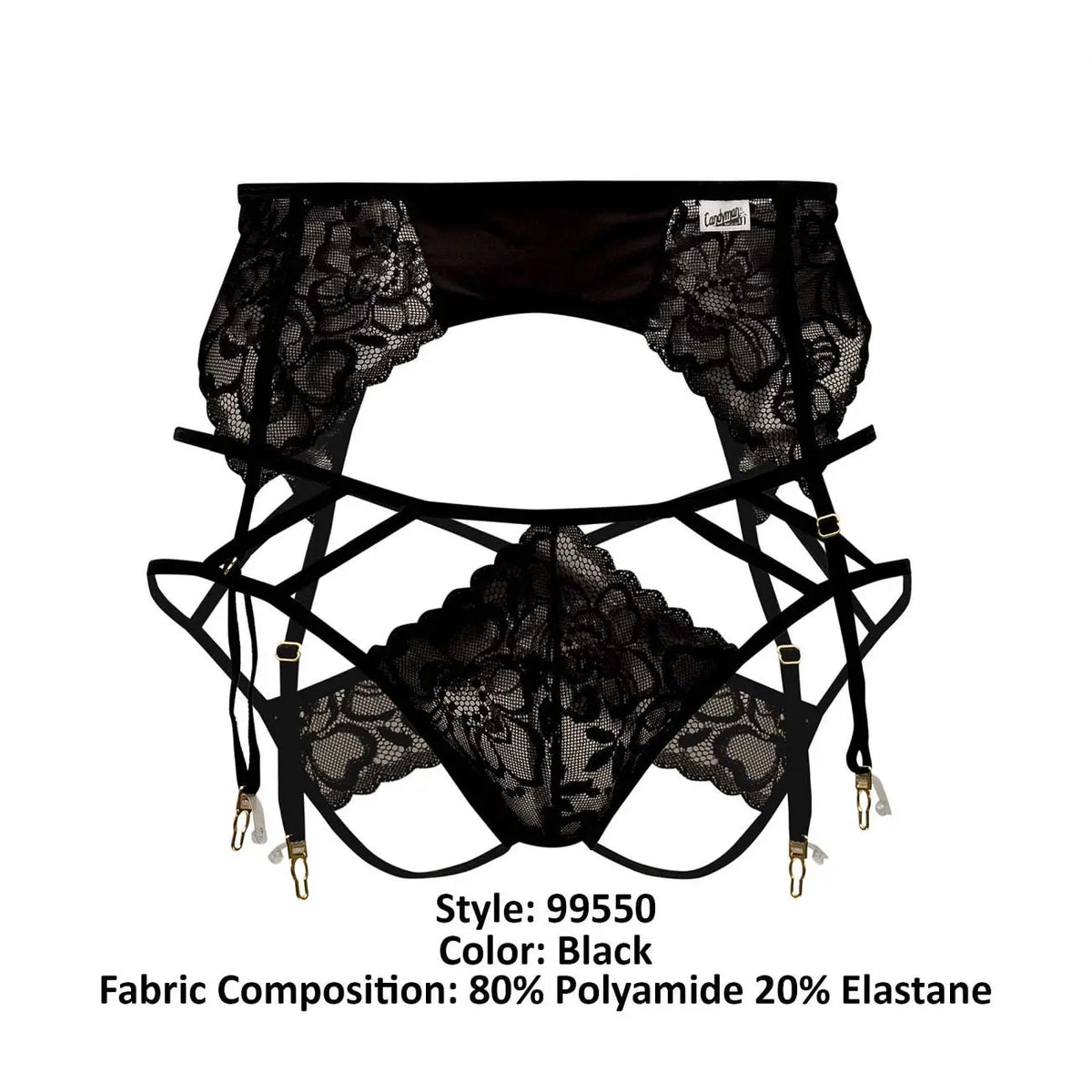 CandyMan 99550 Men's Underwear Lace Garter-Jockstrap Outfit Color Black