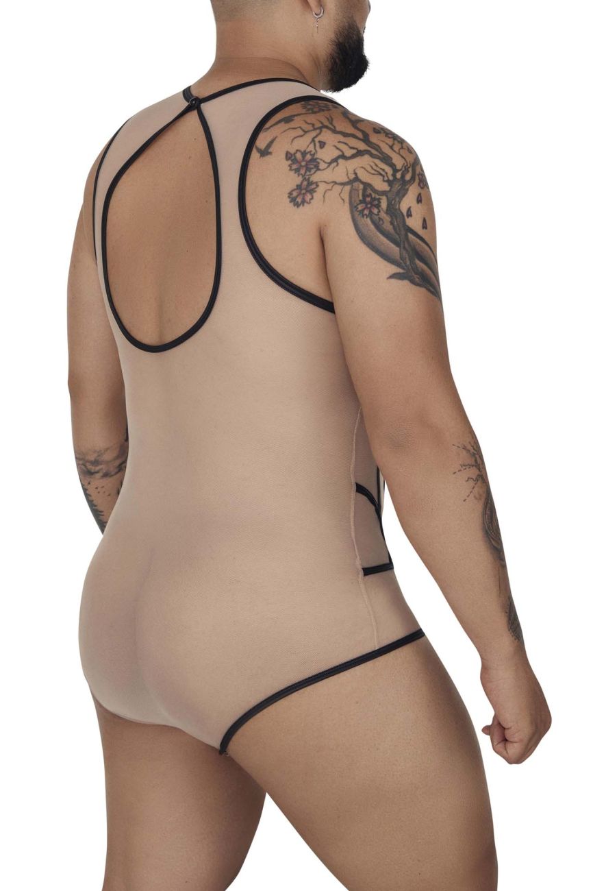 CandyMan Men's Underwear 99683X Tulle Bodysuit Color Beige