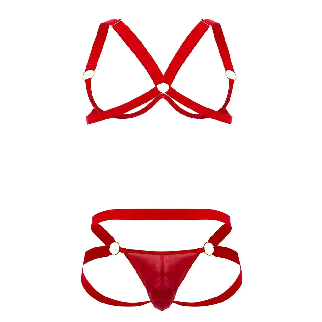 CandyMan Men's Underwear 99731 Harness-Bra Two Piece Set Color Red