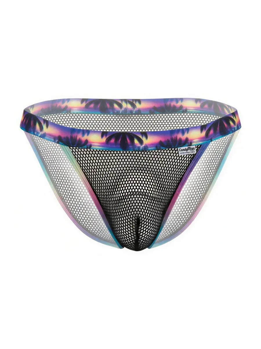 CandyMan 99935 Men's Underwear Tropical Mesh Low Rise Briefs Color Black