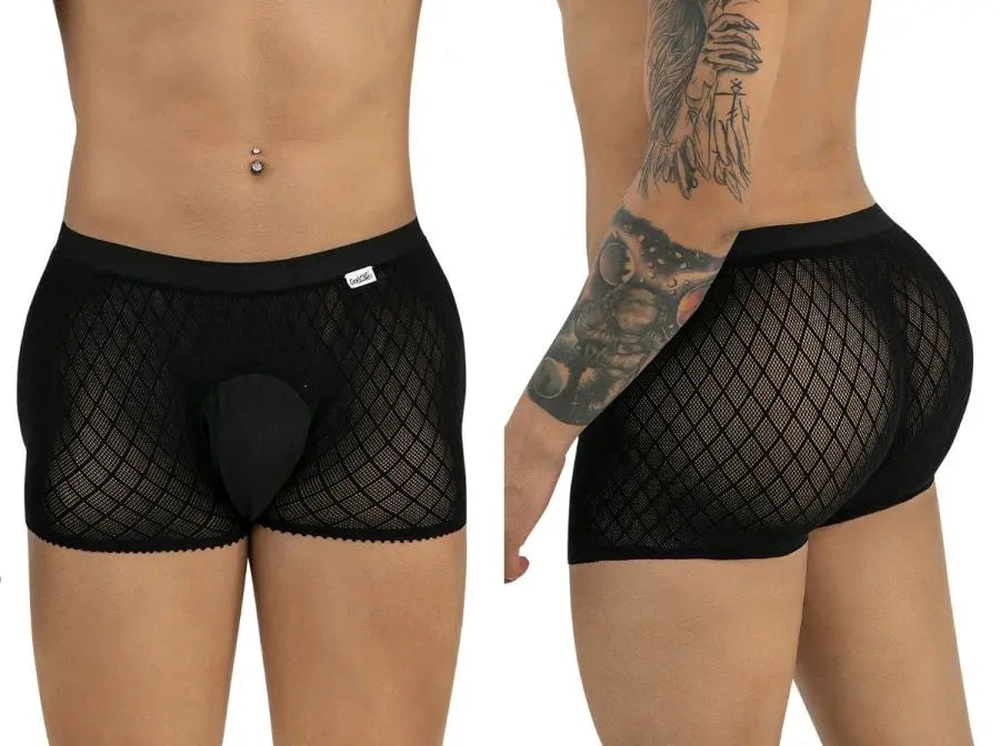 CandyMan 99962 Men's Underwear Sheer Geometric Mesh Boxer Briefs Color Black