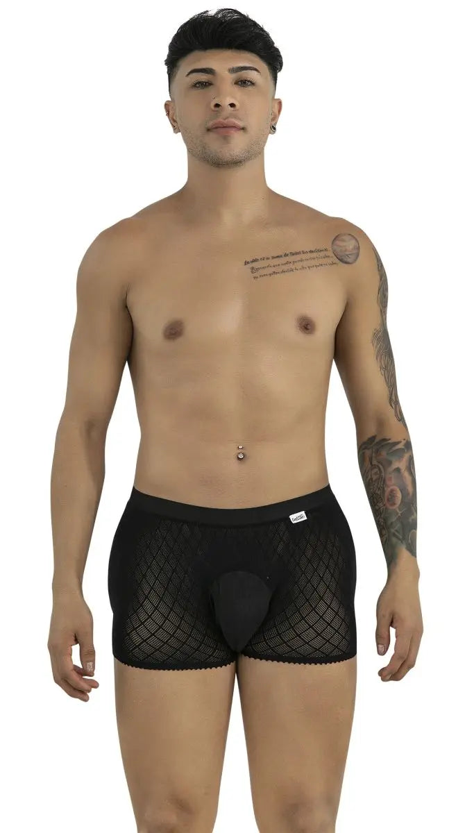 CandyMan 99962 Men's Underwear Sheer Geometric Mesh Boxer Briefs Color Black