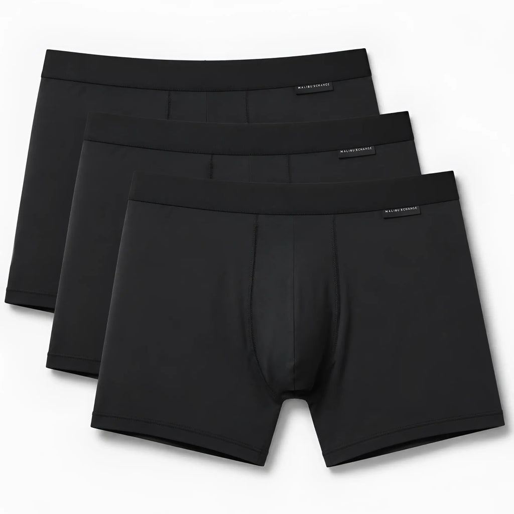 Malebasics classic tripack black menâ€™s boxer briefs with smooth seamless design and elastic waistband