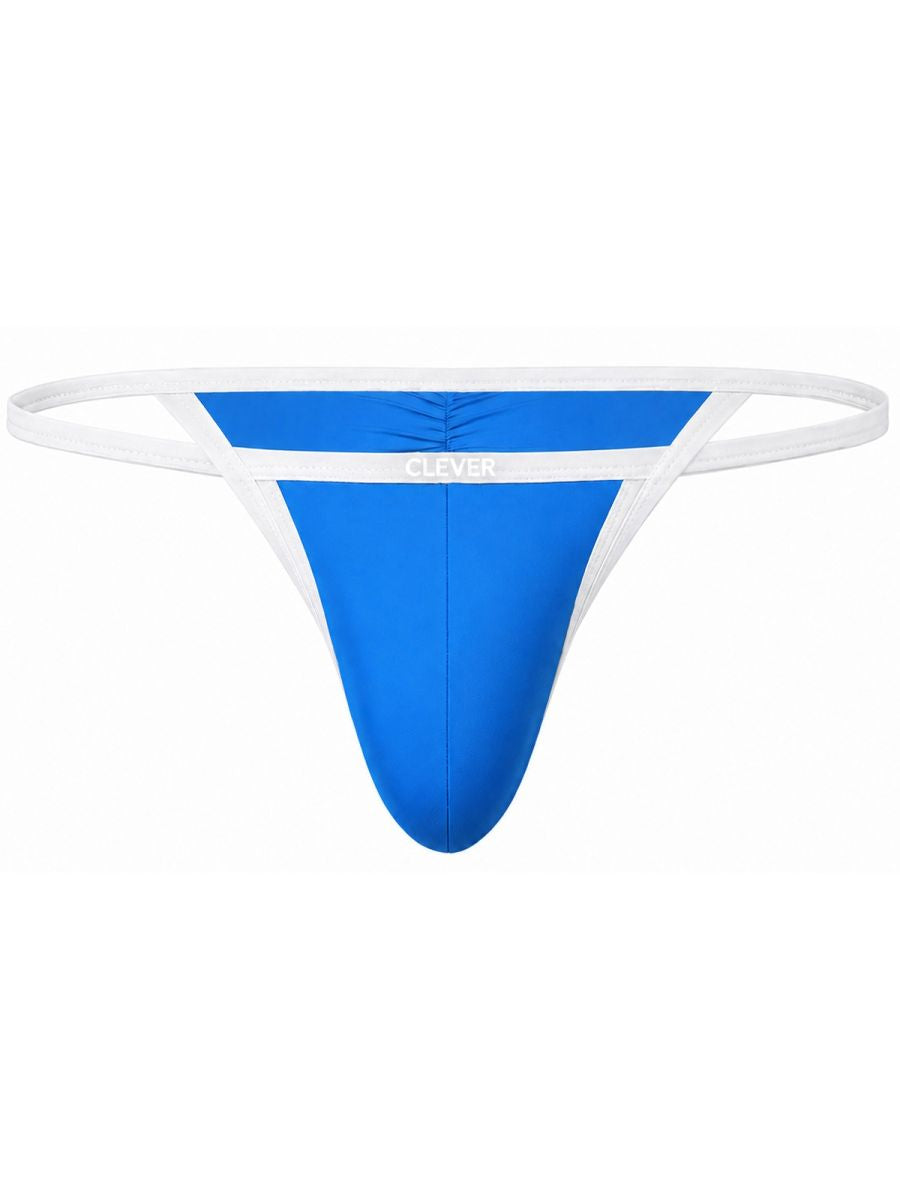 Clever Moda 26157 turquoise briefs with white contrast strapping and logo waistband.