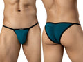 Clever Moda Boreas petrol blue briefs with ultra-thin black trim and a vertical back ruching seam.