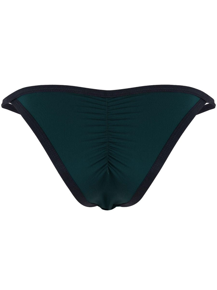 Clever Moda Boreas petrol blue men's brief with black trim and a gathered center back seam.