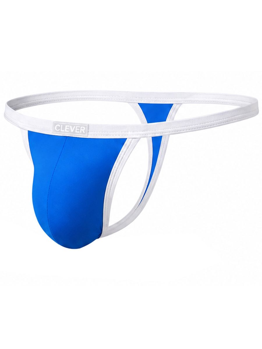 Clever Moda turquoise minimalist thong with contrasting white waistband and trim, featuring a front logo patch.