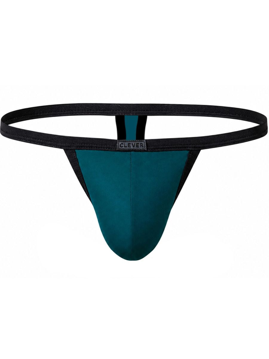 Petrol blue Clever Moda 26161 Boreas sleek thong with black trim and a branded waistband patch.