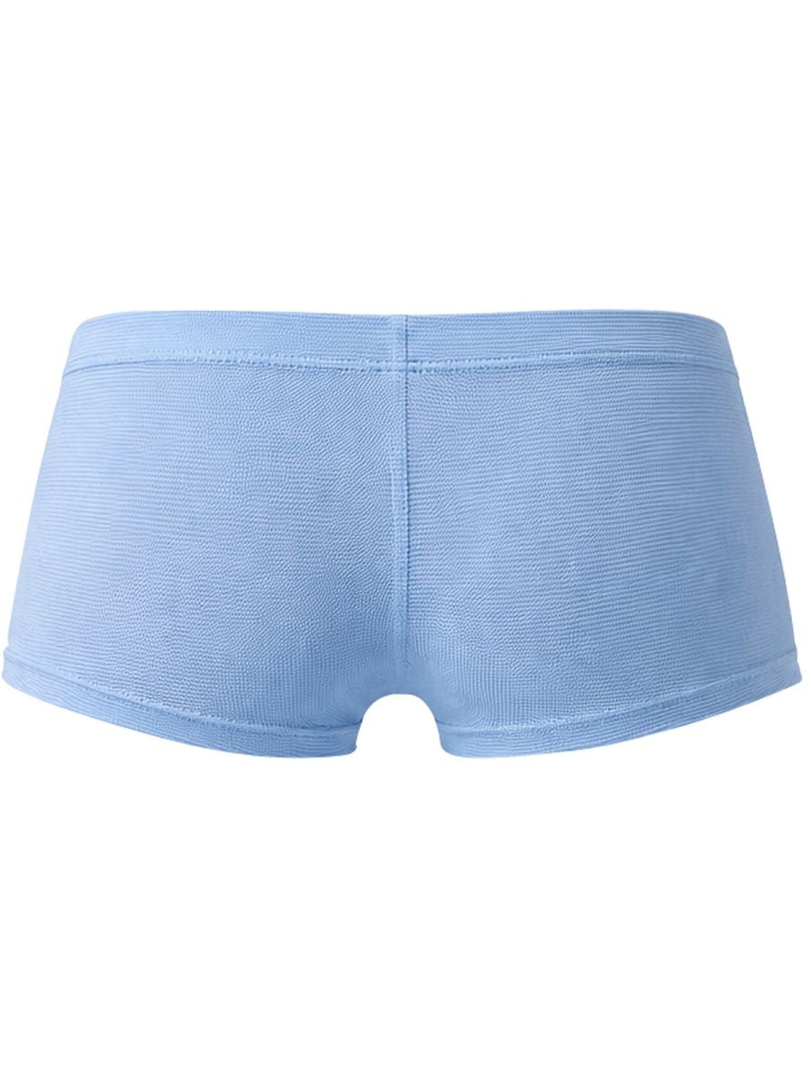 Clever Moda men's light blue Cronos trunks with a textured fabric and supportive rear center seam.