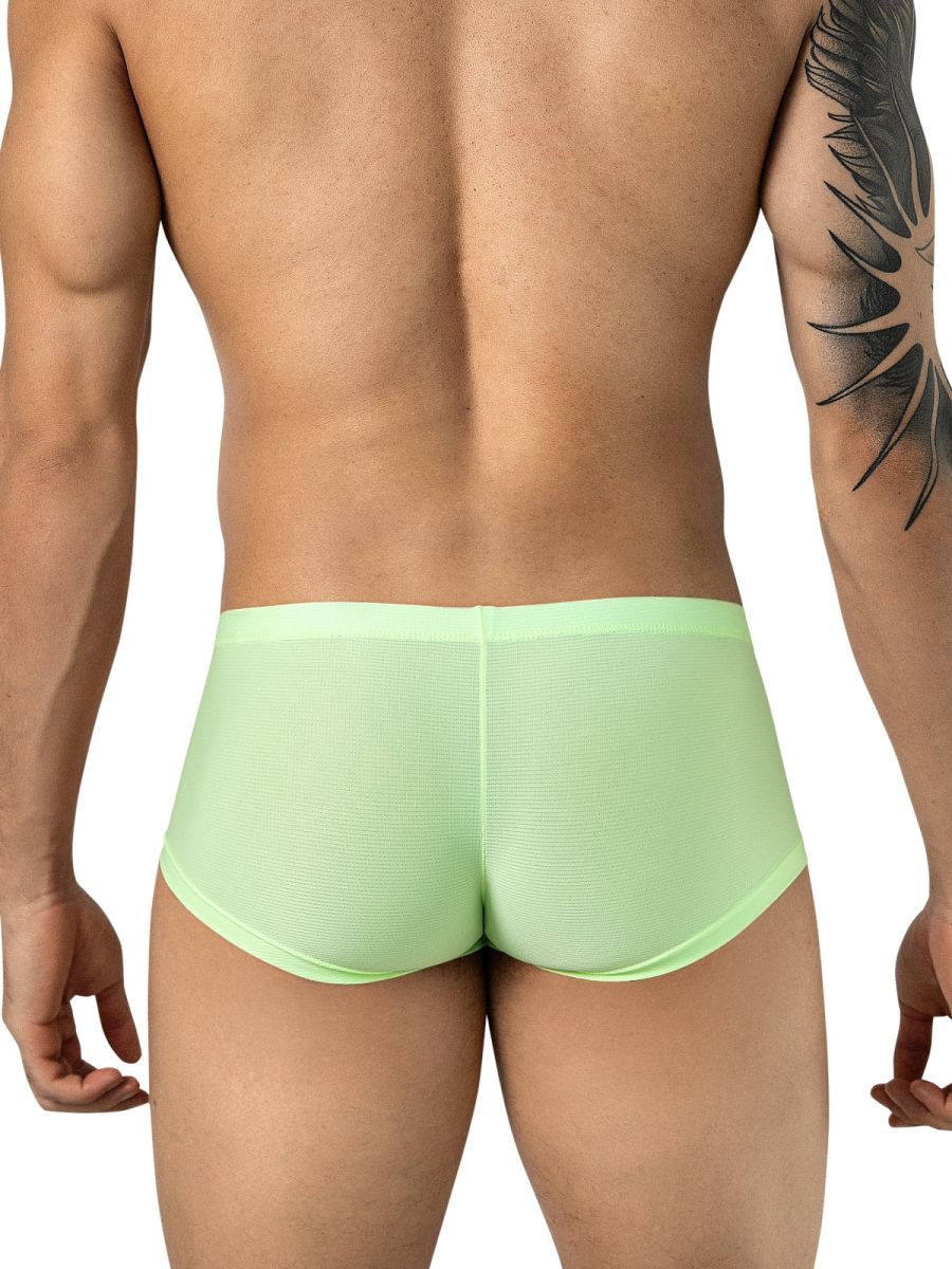 Clever Moda Cronos men's trunk underwear in neon green, featuring a fitted, low-rise, seamless-look back design.