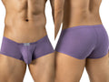 Lilac men's trunks with a contoured pouch, textured fabric, and a small front logo tag.