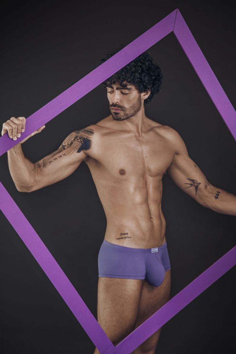 Clever Moda lilac Cronos trunks for men featuring a fitted style and branded waistband.