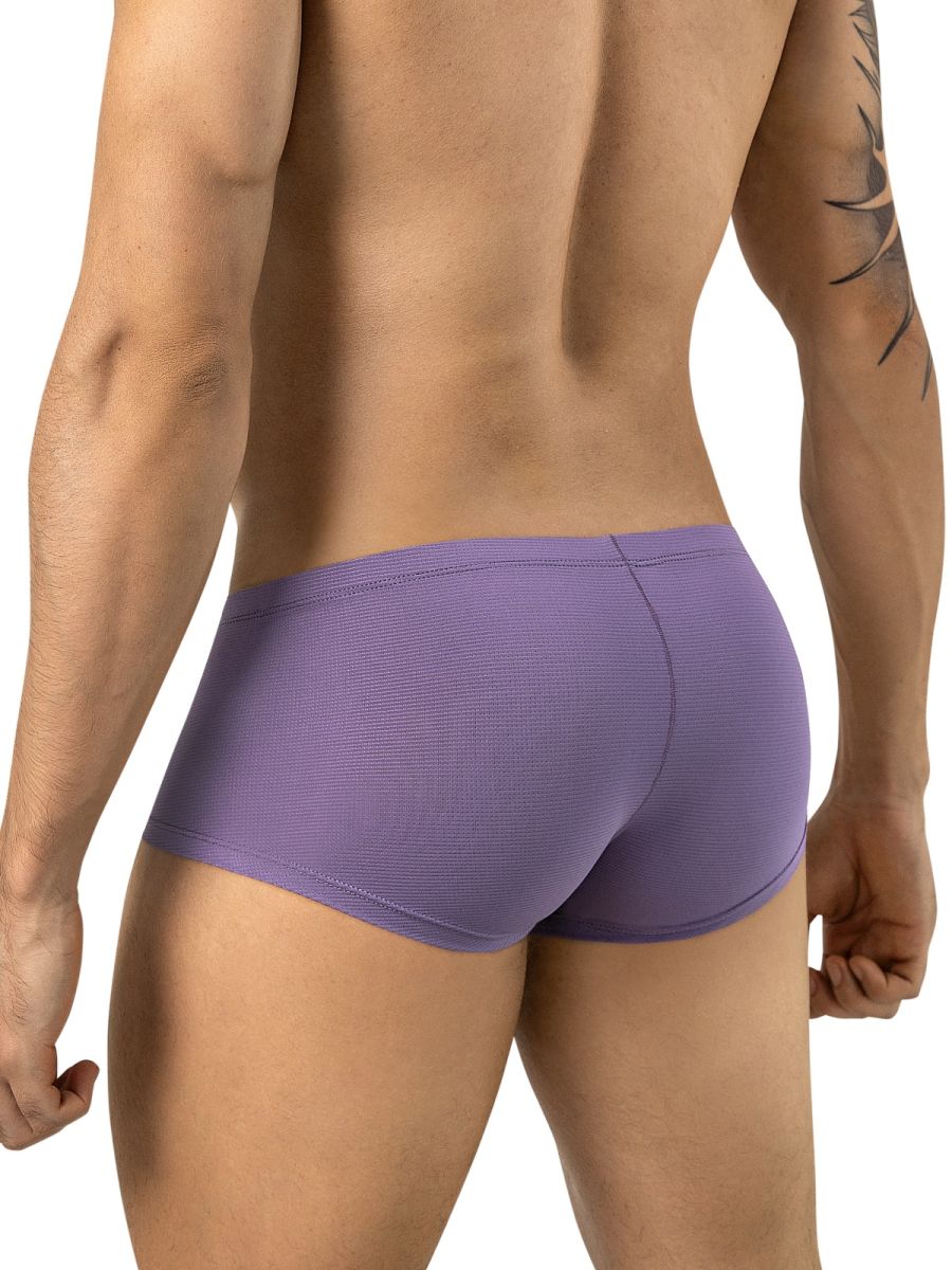 Clever Moda Cronos men's lilac trunks in a textured mesh fabric, viewed from the back.