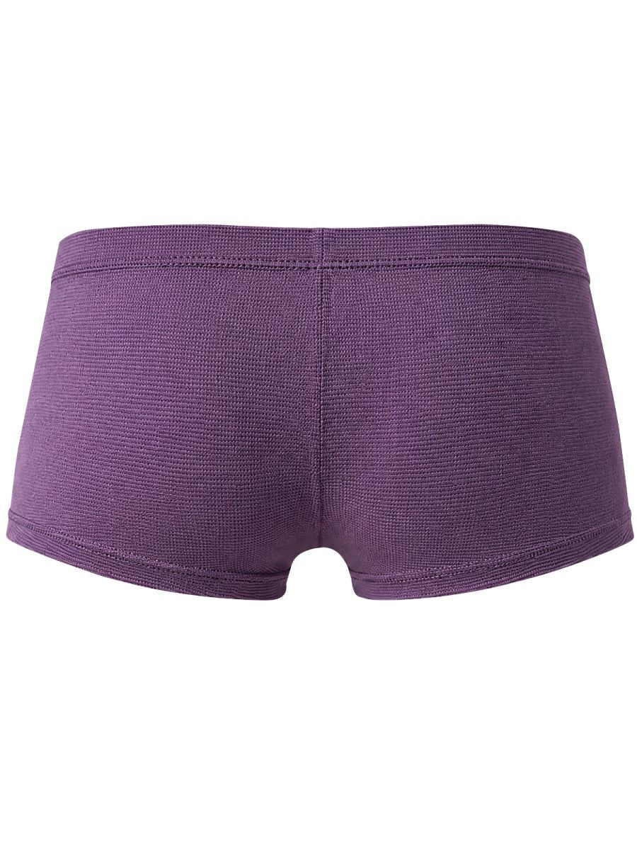 Clever Moda lilac men's trunks in a textured knit fabric, shown from the back.