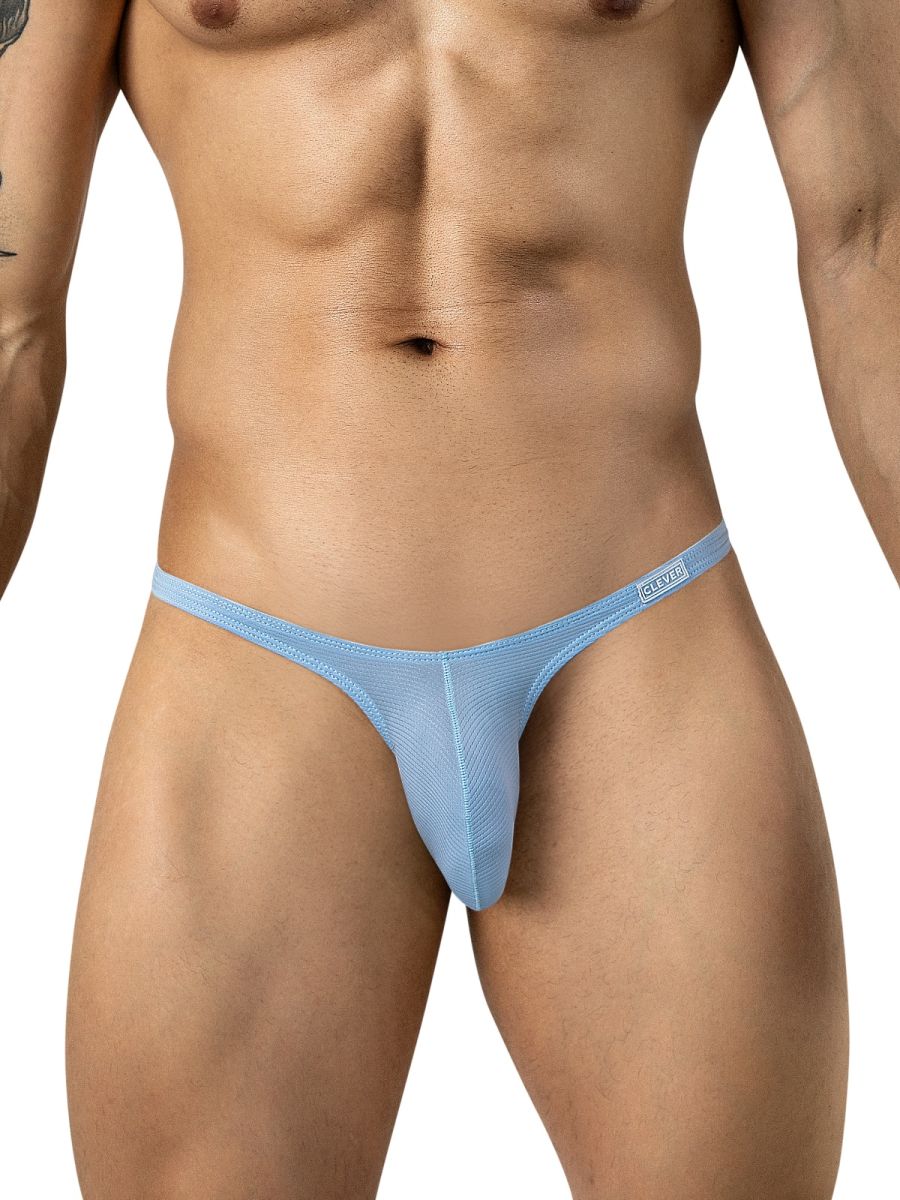 Clever Moda light blue Cronos briefs with ultra-thin sides, a supportive contour pouch, and logo waistband.