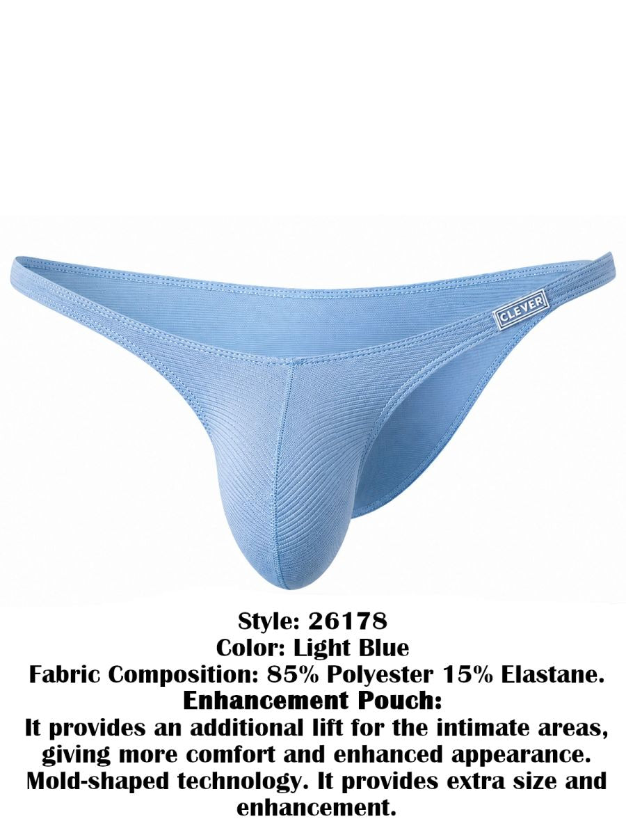 Clever Moda 26178 Cronos light blue men's briefs with a supportive molded pouch and side logo.