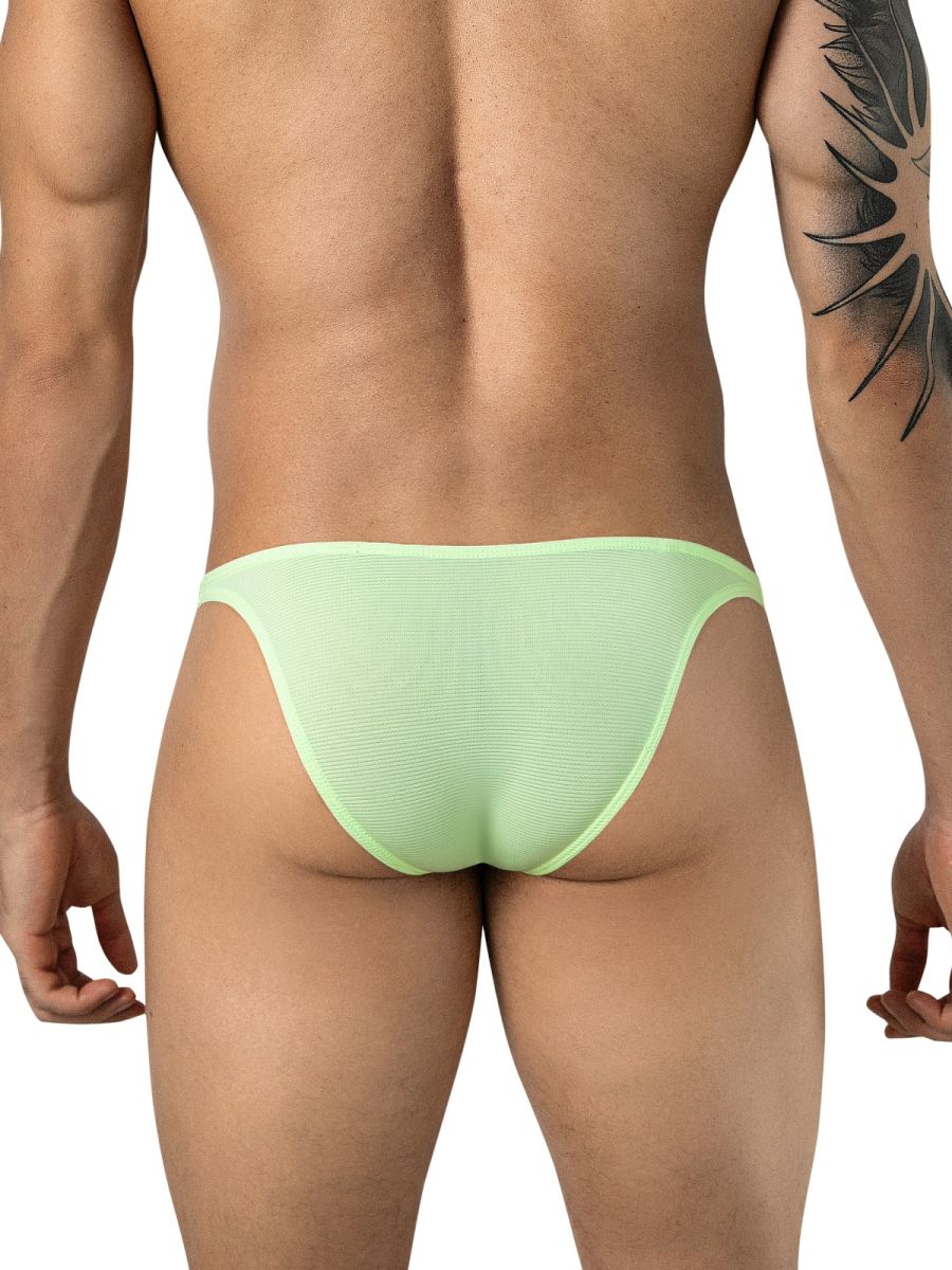 Clever Moda Cronos men's briefs in neon green, shown from the back, featuring a fitted ribbed design.