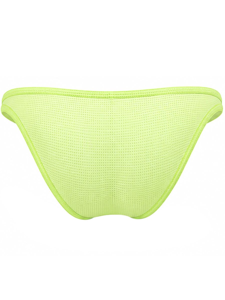 Clever Moda neon green Cronos men's briefs with a textured mesh back and supportive elastic waistband.