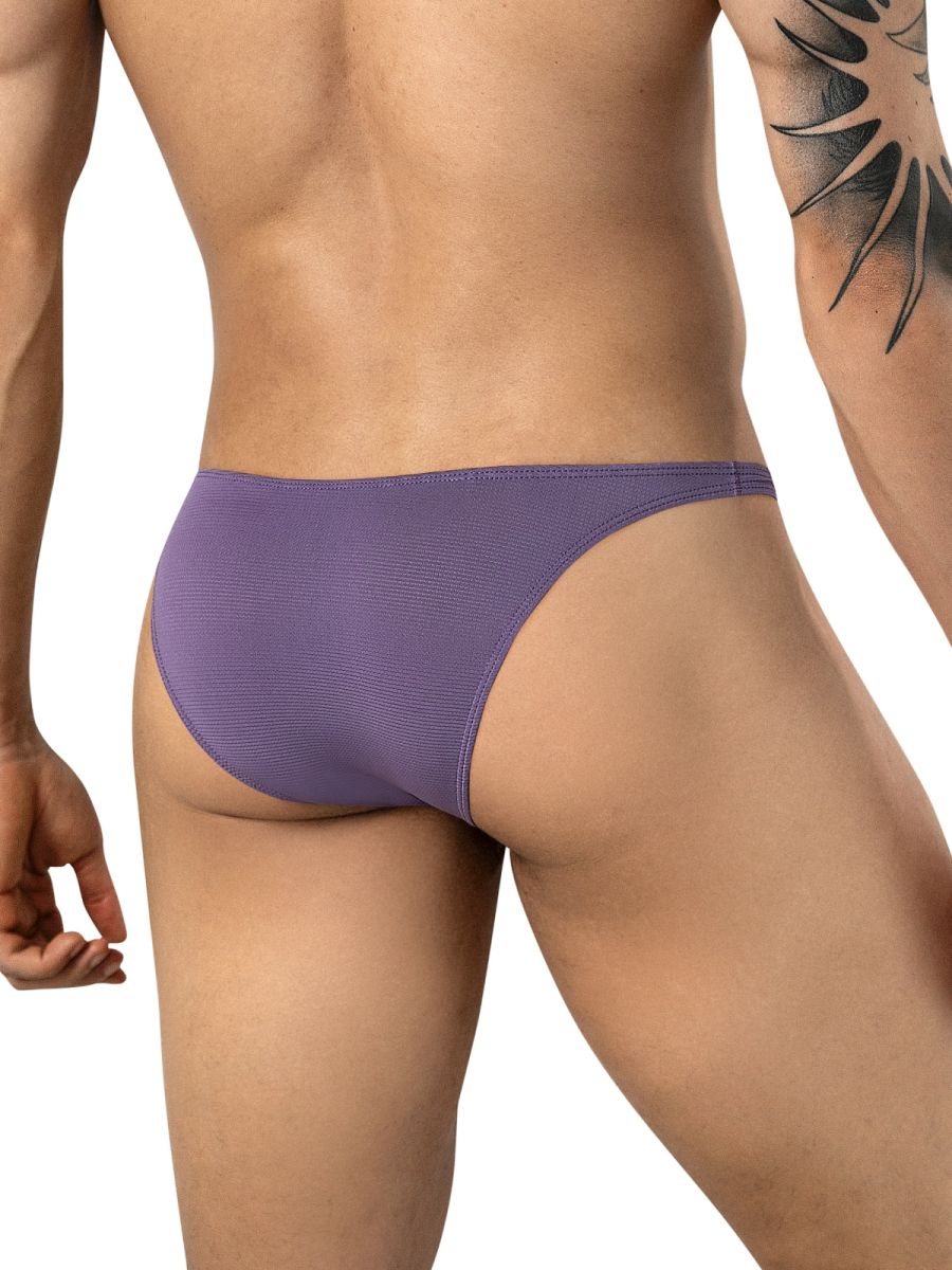 Clever Moda Cronos men's low-rise brief in lilac, featuring a slim-side waistband and textured knit fabric.