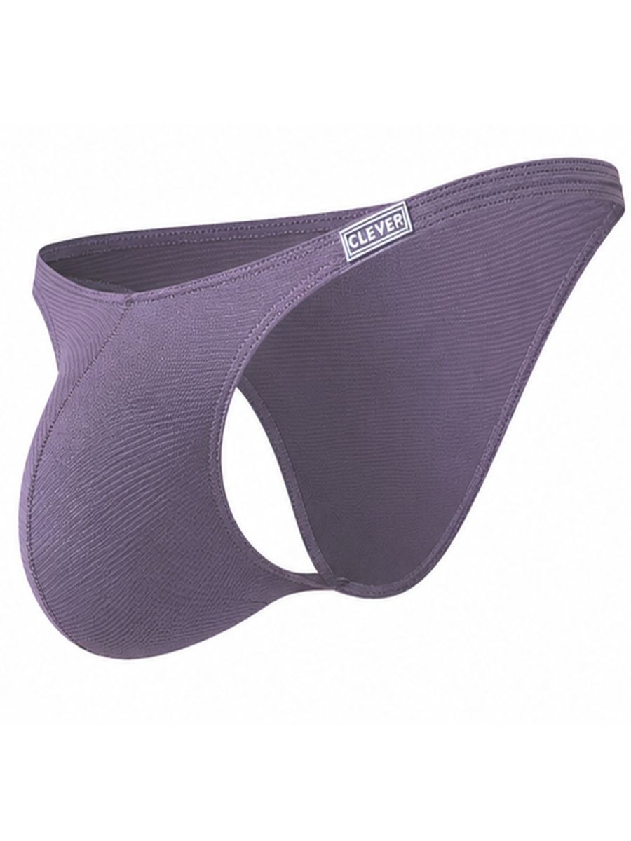 Clever Moda lilac Cronos men's briefs with a textured fabric, slim side straps, and a branded waistband tag.