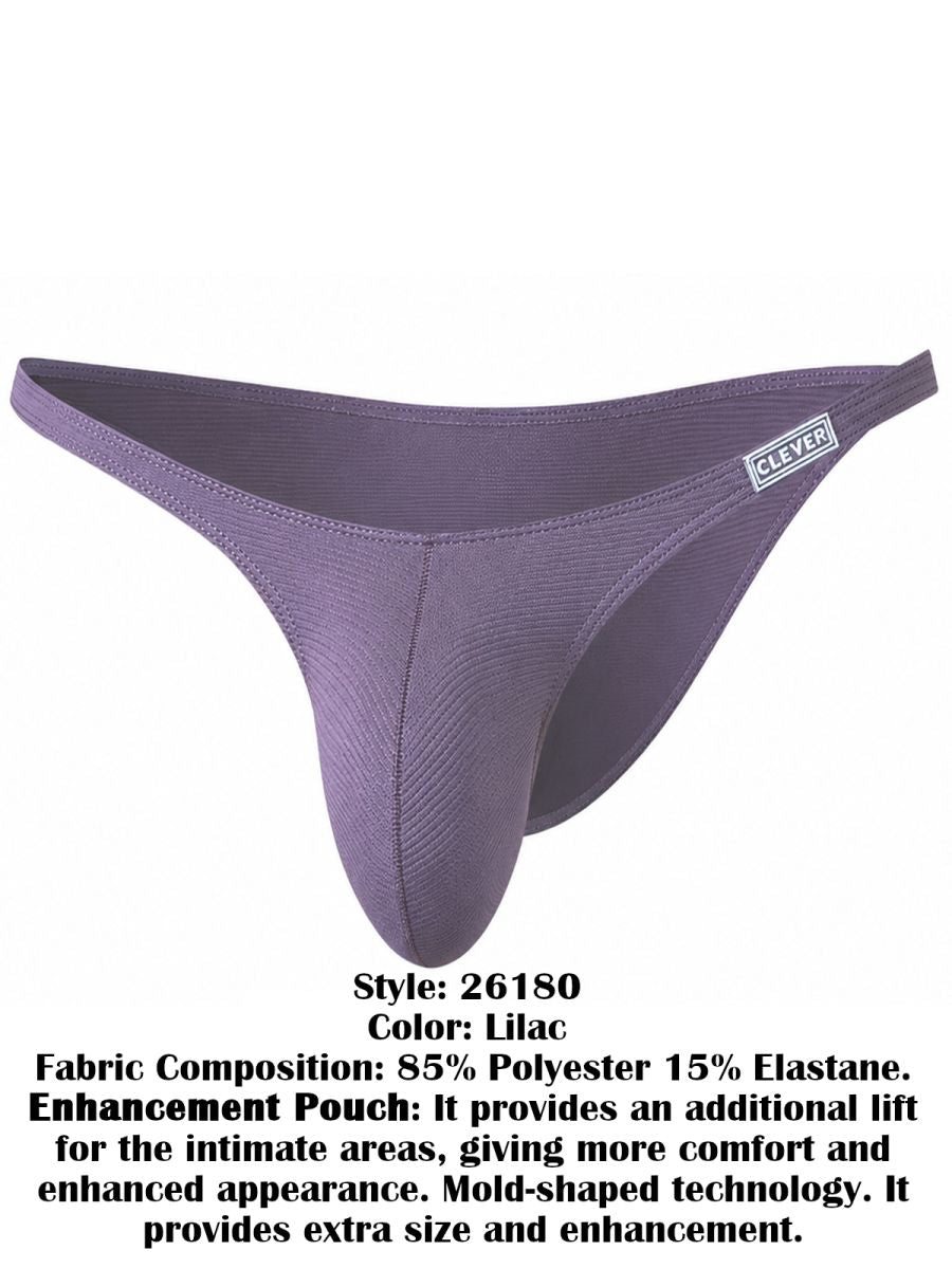 Clever Moda 26180 Cronos brief in lilac features a ribbed texture, contour pouch, and side logo tag.
