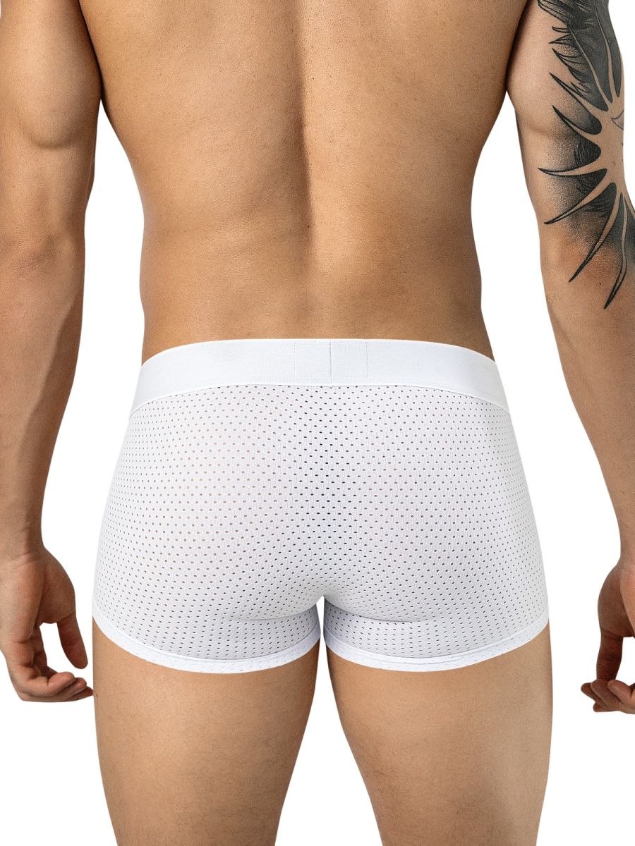 Clever Moda 26181 white Ulises trunks featuring a breathable mesh fabric and a wide waistband.
